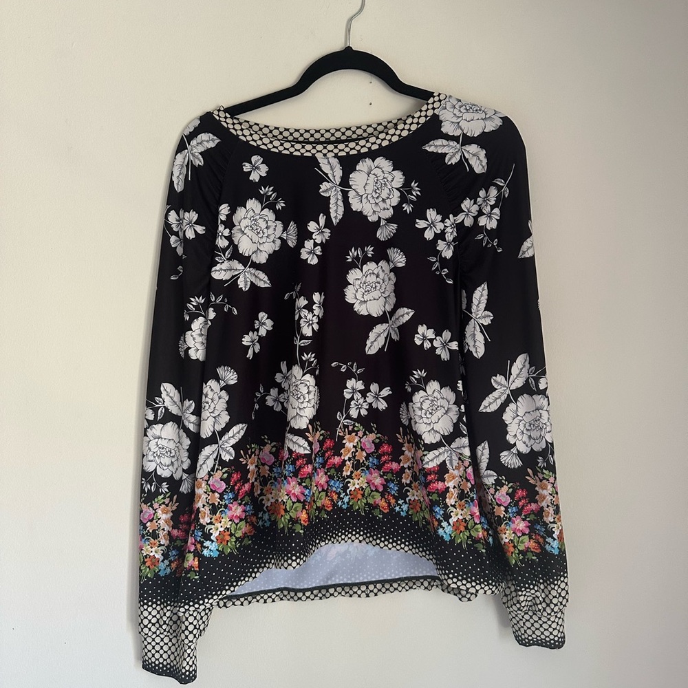 Johnny Was Black Floral Blouse
